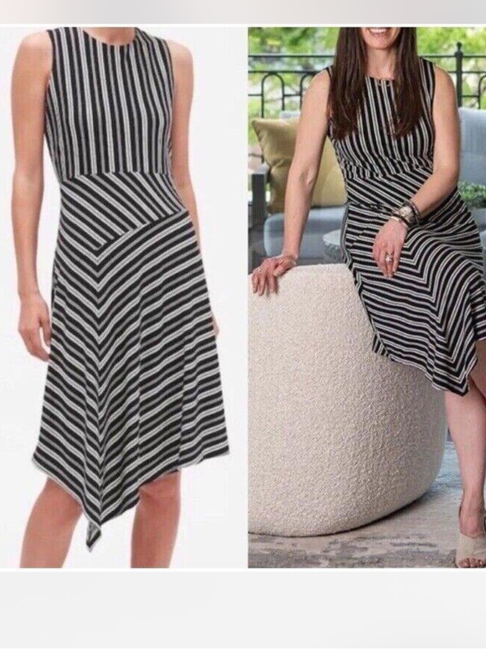 Banana republic asymmetrical dress dark navy and white stripe